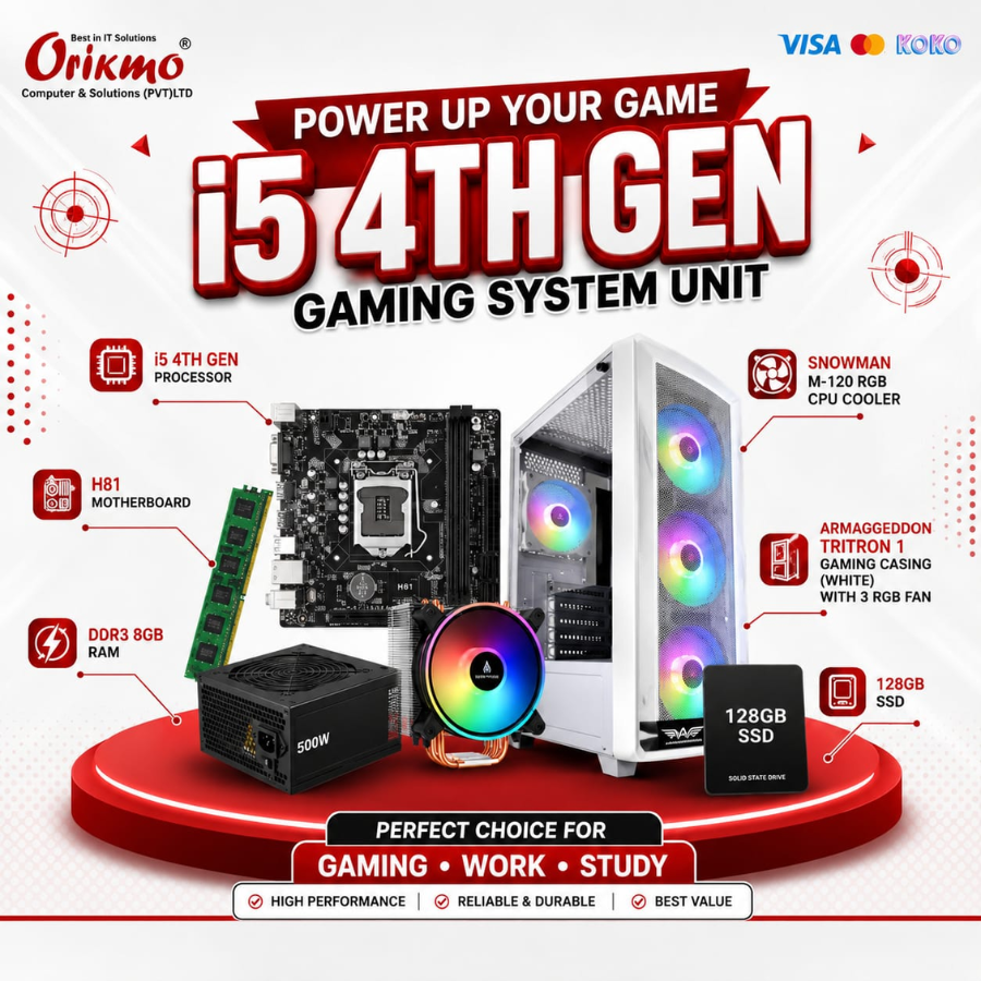 I5 4TH GEN GAMING SYSTEM UNIT (I5 4TH GEN,DDR3 8GB,500W POWER SUPPLY,128GB SSD)