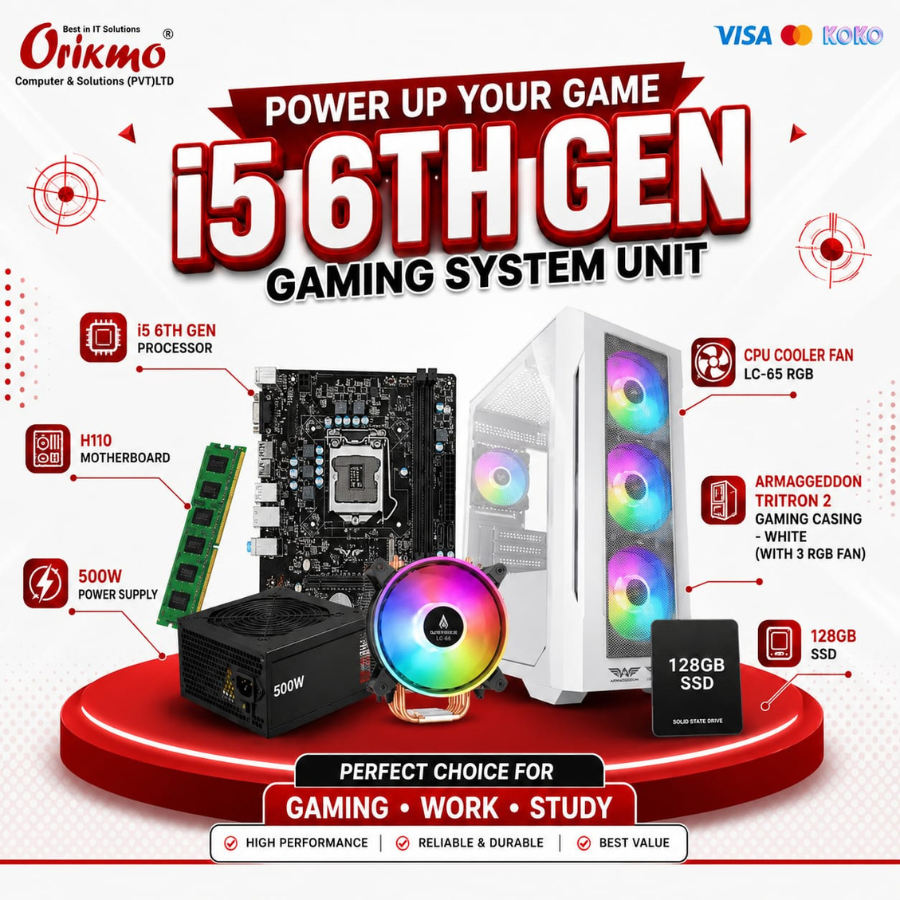 I5 6TH GEN GAMING SYSTEM UNIT (I5 6TH GEN,DDR4 8GB,500W POWER SUPPLY,128GB SSD)