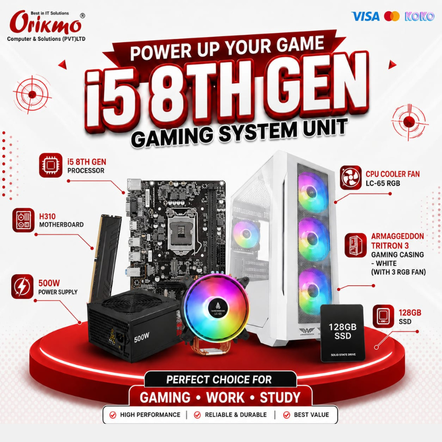 I5 8TH GEN GAMING SYSTEM UNIT (I5 8TH GEN,DDR4 8GB,500W POWER SUPPLY,128GB SSD)