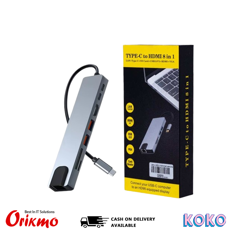 TYPE C TO 8 IN 1 CONVERTER (TYPE C | USB | HDMI | SD | NETWORK )