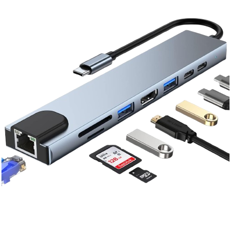 TYPE C TO 8 IN 1 CONVERTER (TYPE C | USB | HDMI | SD | NETWORK )